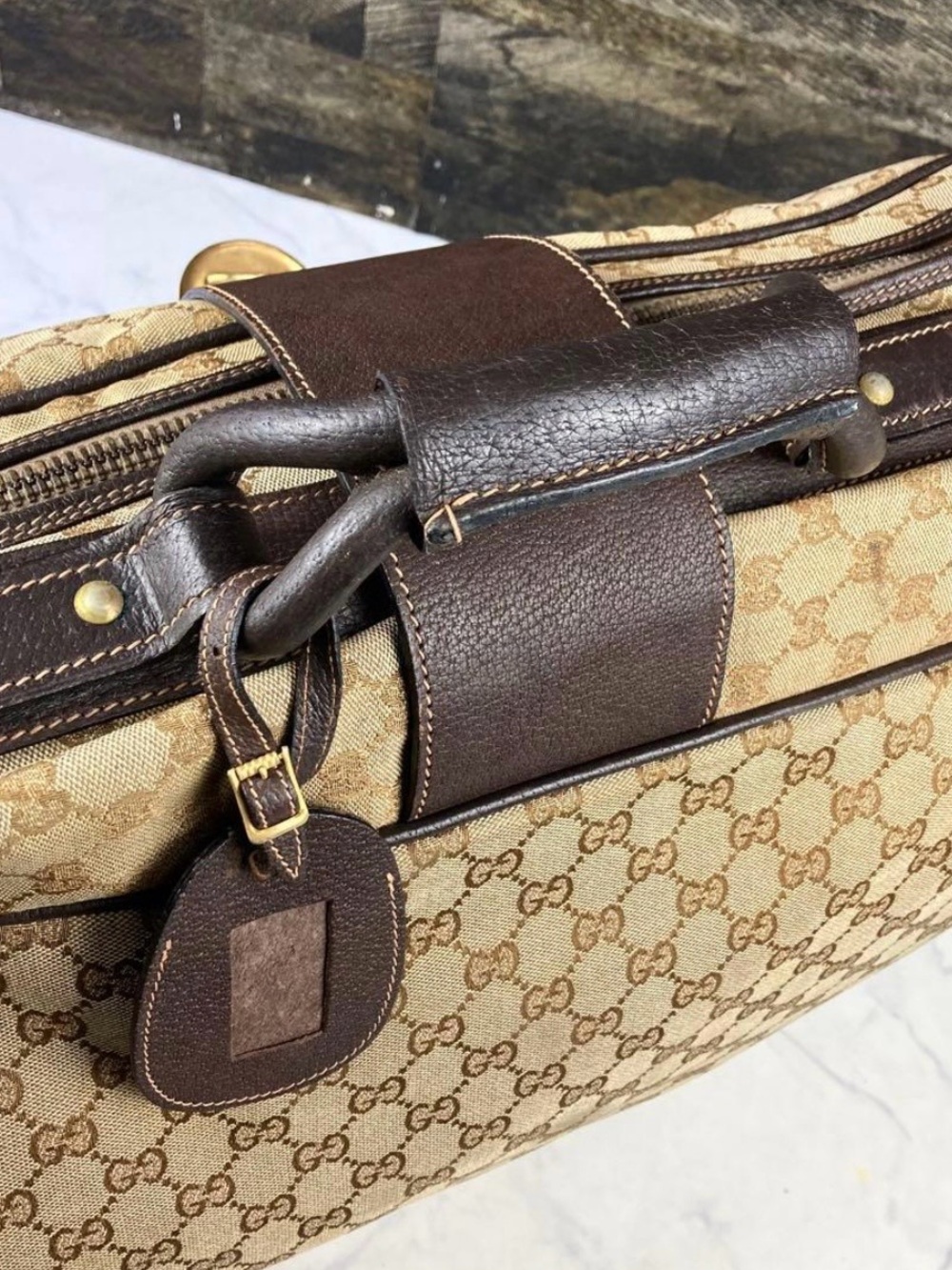 Gucci Brown Monogram Canvas Duffel with Dark Brown Leather Trim - Picture 6 of 11